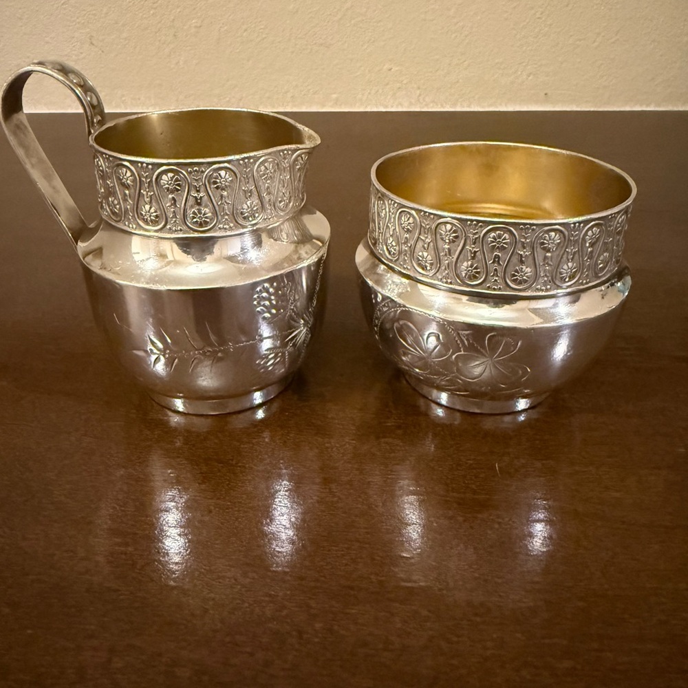 Vintage Elegant Silver and Gold Tone Creamer and Sugar Bowl Set